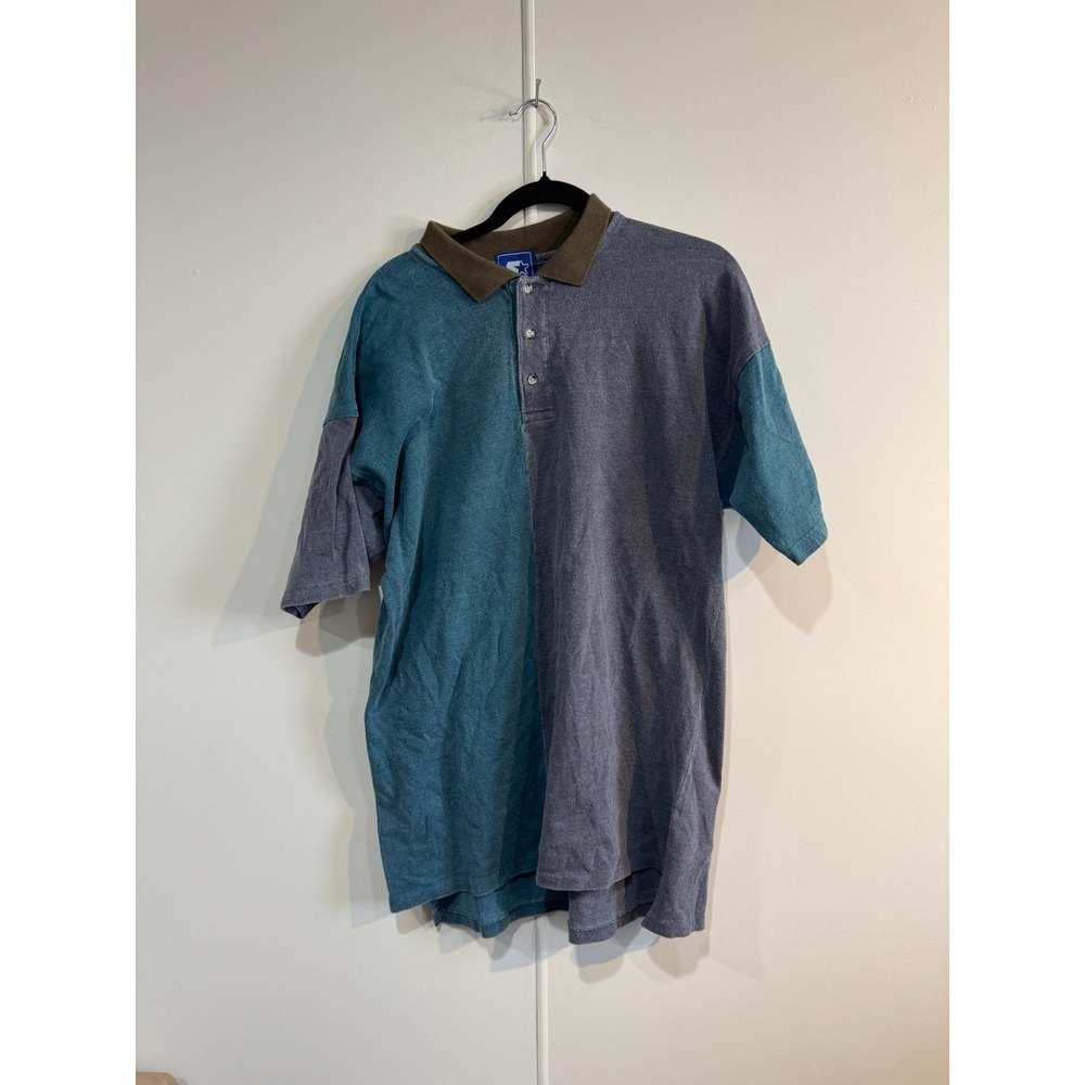 Vintage Starter Polo Shirt Mens Large Green Gray Short Sleeve Colorblock 90s